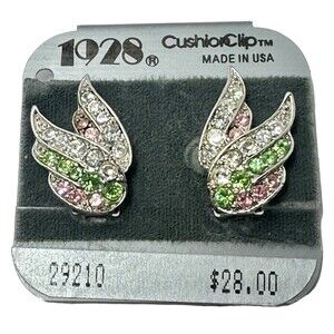 Vtg 1928 Cushion Clip Multi-Colored Uranium Vaseline Glass Rhinestone Earrings